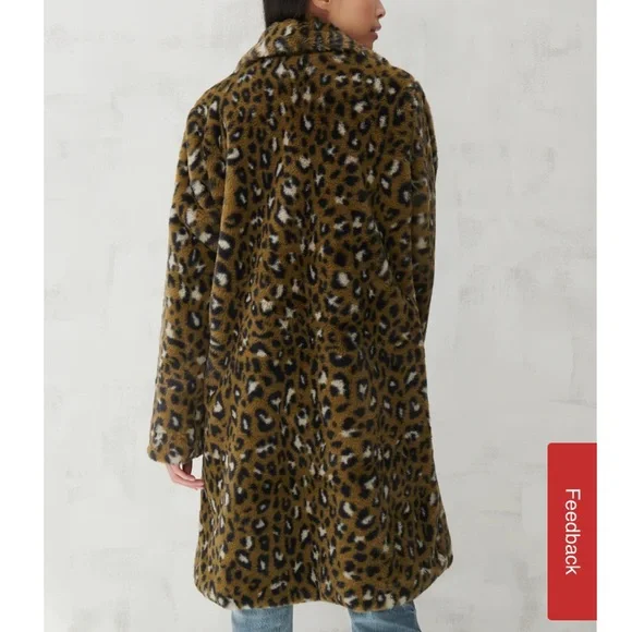 NWT Lucky Brand Faux Fur Long Line Coat green leopard camo size large - Picture 3 of 13